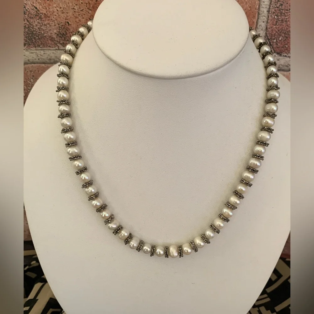 Freshwater Pearl and Silver Beaded Necklace - Picture 1 of 5